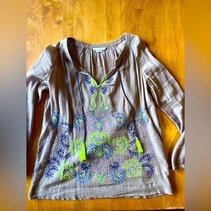 Boden Women's Blouse with Blue and Green Embroidery